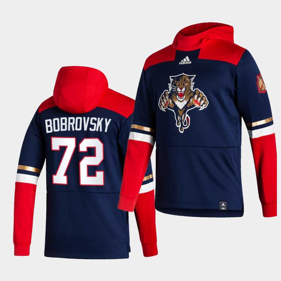 Men Florida Panthers 72 Bobrovsky Blue NHL 2021 Adidas Pullover Hoodie Jersey